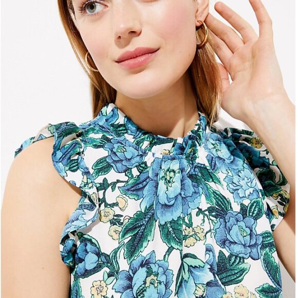 Loft Floral Ruffle Shell Sz: XS - Picture 6 of 6